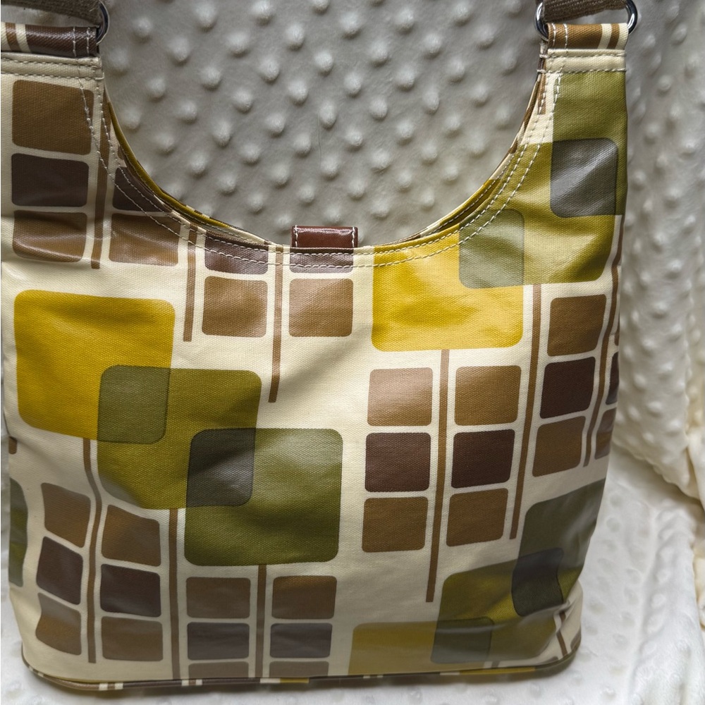 Orla Kiely Retro Geo Print Shoulder Bag in Olive, Yellow, Brown